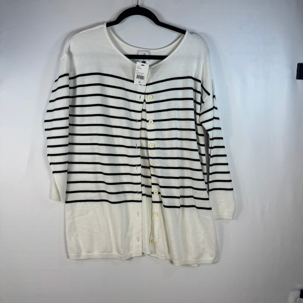 Cabi Turnabout Cardigan Womens XS Black White Striped Button Front Sweater 6164
